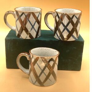 Otagiri vintage Hatch design pottery mugs lot of 3 as is 8 oz